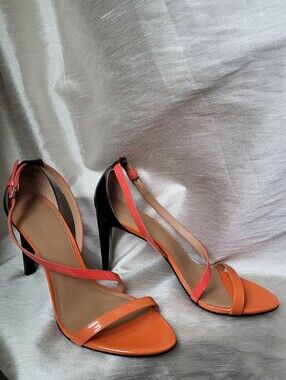 Calvin Klein Narella Ankle-Strap Sandal Heels Tangerine / Coral / Black Size 9